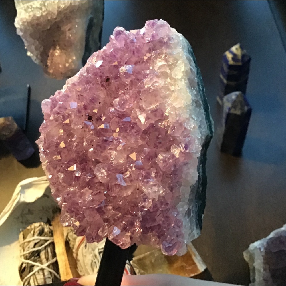 Large Raw Amethyst with black metal stand